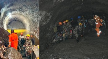 चिलिमे हाइड्रोको टनेलभित्र छिर्ने प्रयास जारी, करिब १०० मिटर गेग्रान पन्छाएर पानी फाल्दै उद्धार टोली