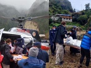 ढुङ्गाले टाउकोमा लागेर घाईते भएको  व्यक्तिलाई हेलीबाट उद्धार