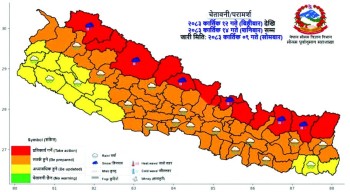 बिहीबारदेखि भारी वर्षाको पूर्वानुमान, १४ जिल्लामा ‘रेड अलर्ट’