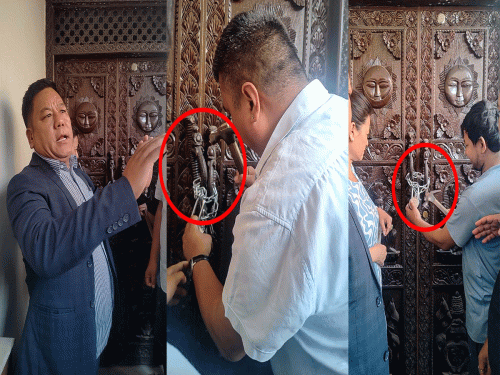 खाेलियाे व्यवसायी संघकाे ढाेकामा लागेकाे ताला