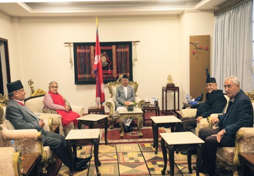 राष्ट्रपतिको समन्वयमा प्रधानमन्त्री र तीन मुख्य दलका नेतृत्वबीच छलफल