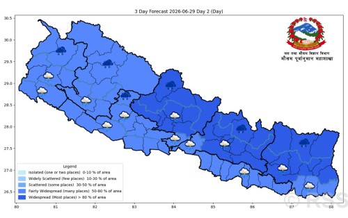 केही स्थानमा हल्कादेखि मध्यम वर्षाको सम्भावना